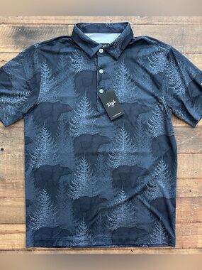 ⭐️NWT Waggle Men's Golf Polo - Bear & Tree Print (Small)